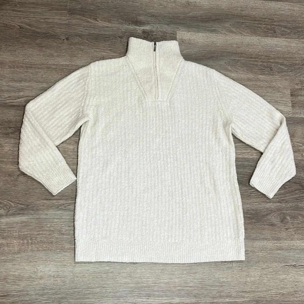 L L Bean Women’s White Cozy Cloud Sweater Quarter Zip Size Medium Lightweight - Picture 6 of 8
